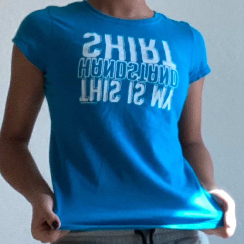 Blue and white Gymnast/Cheerleader shirt